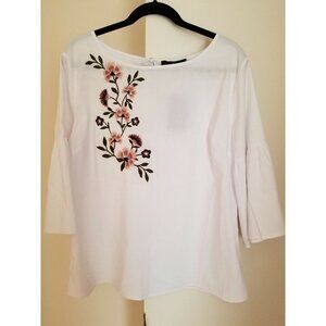 NWT FRED DAVID WHITE COTTON EMBROIDERED BLOUSE SZ XL